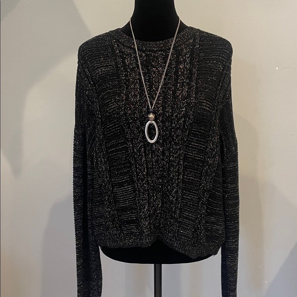 Black Metallic vintage  Knit Sweater with glitter accents  size large
